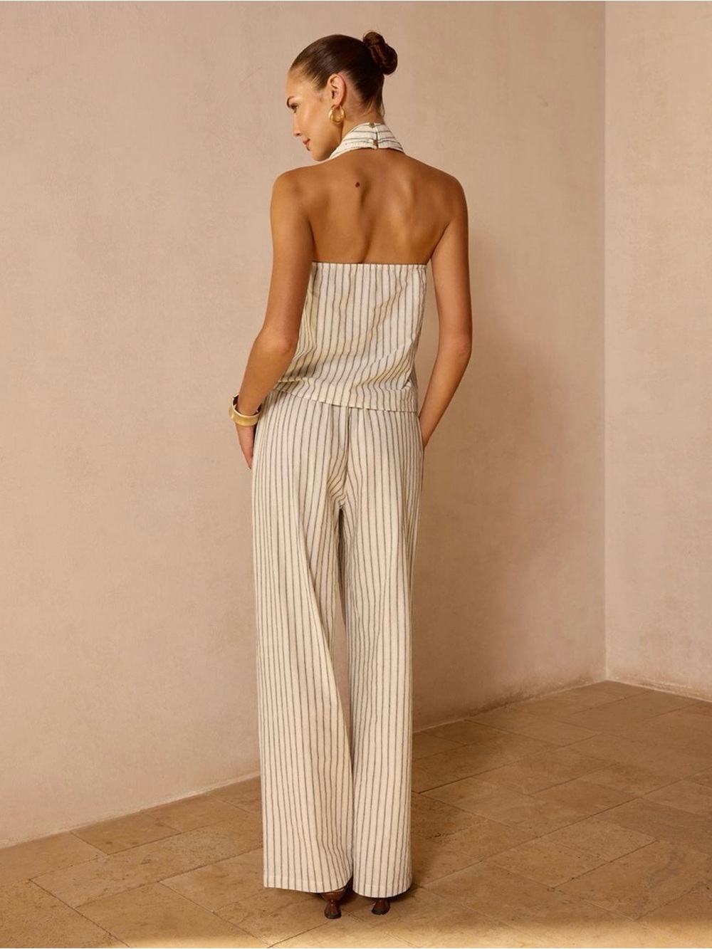 Commense Striped Cotton Linen Halter Top & Pants Set - Picture 5 of 5